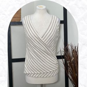 Maeve By Anthropologie Womens Cream/Tan Sleeveless Striped V-Neck Tank Size S